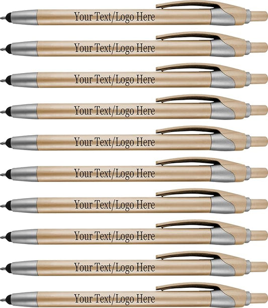 Personalized With your Custom Logo or Text Pens-Pack of 300- for Marketing, Parties, and Events, 2 in 1 Capacitive Stylus & Ballpoint Pen Compatible With Touchscreen Devices, Black Ink, Gold Pens