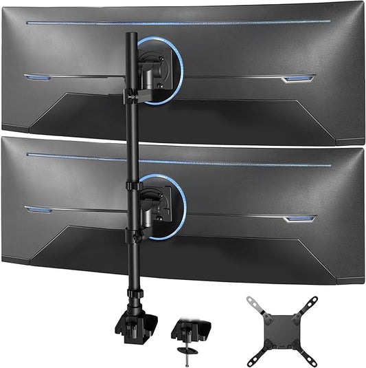 VIVO Dual Vertically Stacked Ultra-Wide Monitor Desk Mount for up to 57 inch Screens, Heavy Duty Adjustable Stand for 2 Ultrawides, 59.4 lbs Capacity, Black, STAND-V257R