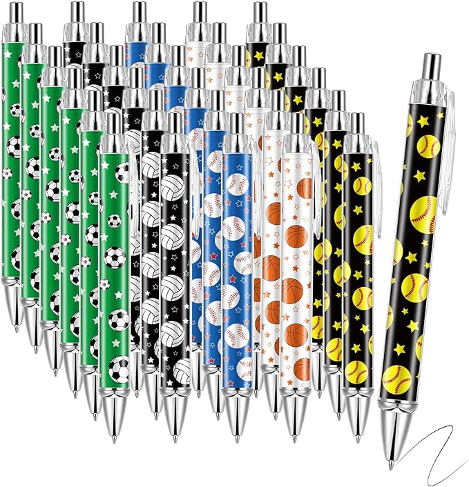 30 PCS Sports Party Favors Ball Theme Ballpoint Pens Ball Gifts for Team with 1mm Black Ink Replaceable Ballpoint Pen Refill for Prize Team School Office Supplies(sports,30)