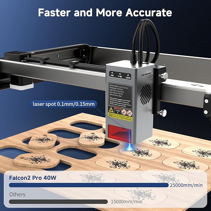 Creality Laser Engraver Enclosed, Falcon2 Pro 40W Output Laser Cutter, 25000mm/min Speed Laser Cutter Machine with Air Assist, Auto Fan, Camera Positioning for Wood and Metal