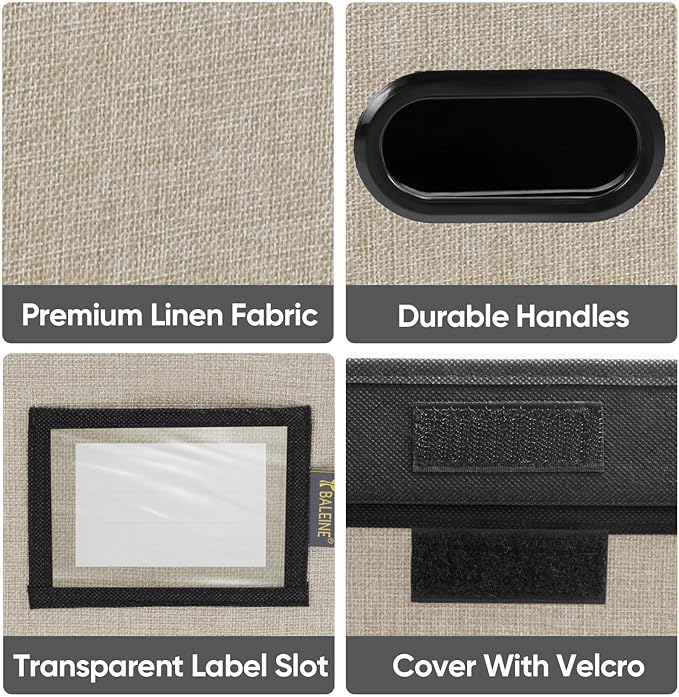 BALEINE File Organizer Box with Lid, Collapsible File Folder Organizer with Plastic Slide, Hanging File Folder Box for Office Document Storage (2 Pack, Beige)