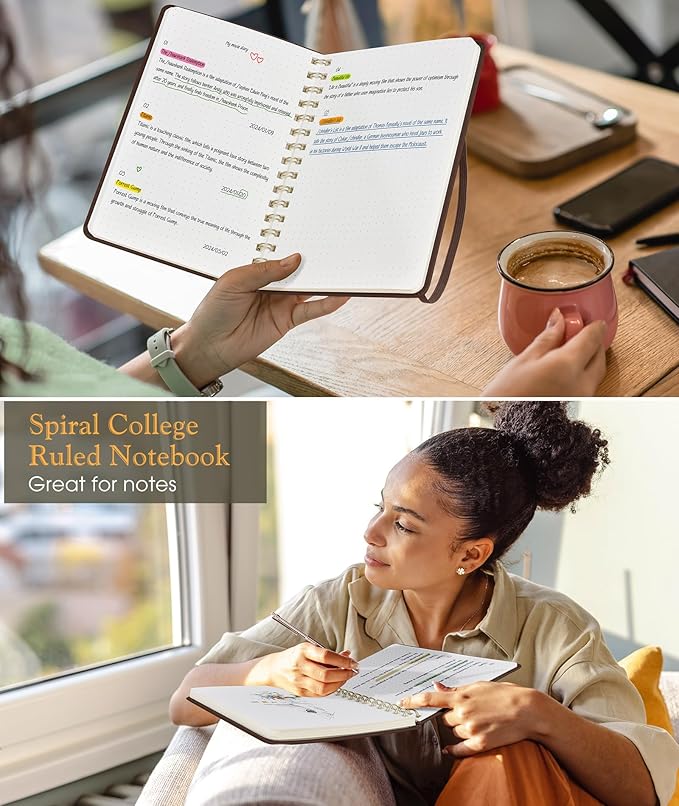 Dotted Spiral Journal Notebook, A5 Hardcover Spiral Journals for Women Men, 100 GSM Dot Grid Paper Notebooks, 150 Pages Spiral Bullet Dotted Notebook for Writing Note Taking 5.75" x 8.38", Dark Brown