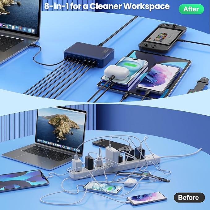 USB C Charger 300W USB C Charger Block 8-Ports GaN IV Fast Charging Station,PD 100W Laptop Charging Hub Wall Charge Adapter Compatible with MacBook/Air,DELL,Steam Desk,iPhone 16/15/14,Galaxy