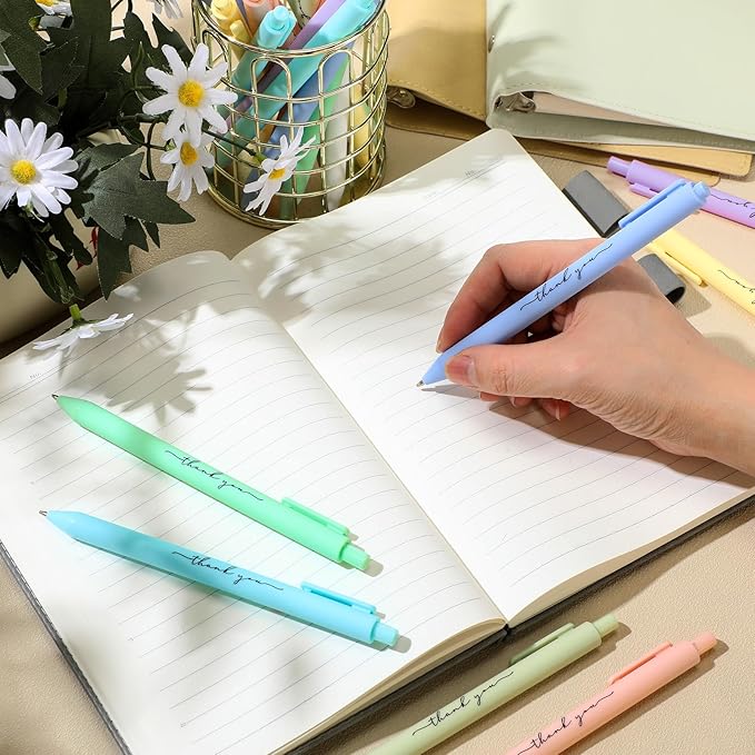 30pcs Thank You Pens Bulk Cute Multicolor Ballpoint Pens Thank You Gift for Men Women Employee Holiday Appreciation Gifts for Teacher Office Back to School Party Favors (Fresh Colors)