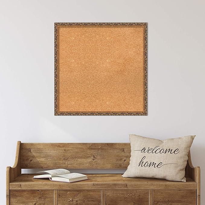 Amanti Art Natural Cork Board for Wall, 26x26 Vision Board with Bronze Frame, Medium Corkboard Office Decor for Home Organization, Traditional Corkboard Pinboard to Display Items for Home