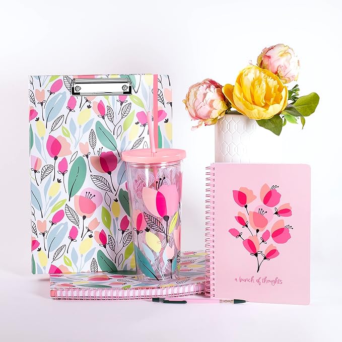 Steel Mill & Co Cute Large Spiral Notebook College Ruled, 11" x 9.5" with Durable Hardcover and 160 Lined Pages, Pink Poppy