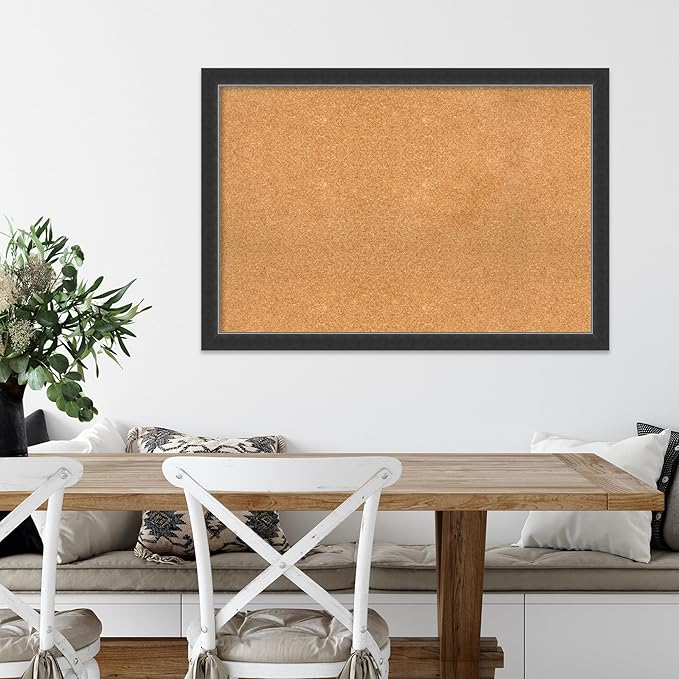 Amanti Art Natural Cork Board for Wall, 27x39 Vision Board with Black Wood Frame, Large Corkboard Office Decor for Home Organization, Modern Contemporary Corkboard Pinboard to display items for home