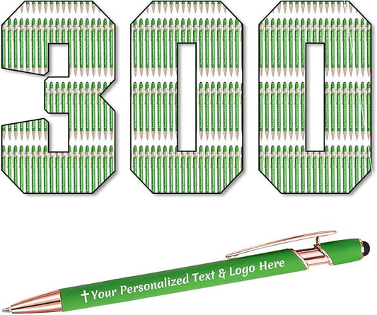 STREADVE 300 Personalized Custom Pens Engraved Writing Pen with Name Logo, Customized Promotional Items Stylus Pen Gifts for Men Women Realtor Nurse Wedding Business, Green