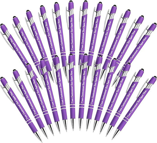 Personalized Ballpoint Pen 24pcs, Custom Pens Free Engraved Bulk with Name Logo, Soft Black Ink Stylus with Touch Metal Office, Gift for Anniversaries, Graduations, Birthdays