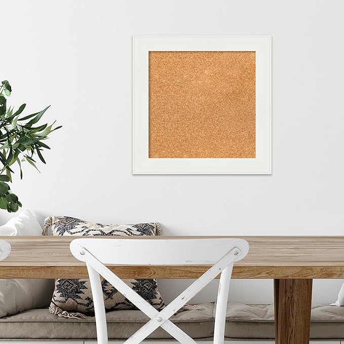 Amanti Art Natural Cork Board for Wall, 17x17 Vision Board with White Frame, Small Corkboard Office Decor for Home Organization, Casual Corkboard Pinboard to Display Items for Home Organization in