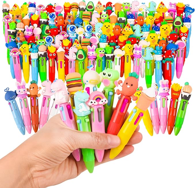 LiYiQ 100 PCS Multicolor Pen in One Fun 4-in-1 Cute Pens Bulk Kawaii Cool Ballpoint Pens for Kids Fun Gifts