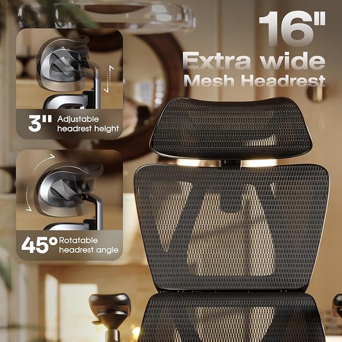 ELABEST T11 Ergonomic Office Chair,High Back Desk Chairs with Separate Lumbar Support,Magic Armrests,Adjustable Wide Headrest,Comfy Executive Computer Chair,Big and Tall Mesh Chair for Home Office