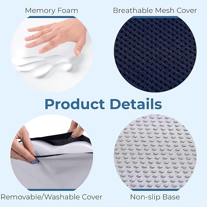5 STARS UNITED Seat Cushion for Tailbone Pain Relief – Large Memory Foam Lifting Pillow for Coccyx, Hip, Sciatica & Post-Surgery Recovery – Wheelchair, Car, Desk, Gaming & Office Chairs, Blue