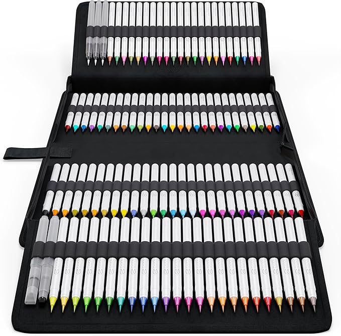 CHROMATEK 108 Watercolor Pens Set | Including 15 Page Pad & Online Video Tutorial Series | 5 Aquapens & 100 Unique Colors | Real Brush Pens | Easily Blendable, Vivid and Smooth