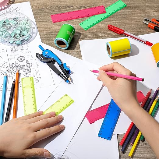 Zonon 200 Pcs Rulers Bulk Plastic Flexible Straight Rulers with Inches and Centimeters for First Day of School Gift for Students Back to School Office Supplies(Opaque Bright Color,6 Inch)