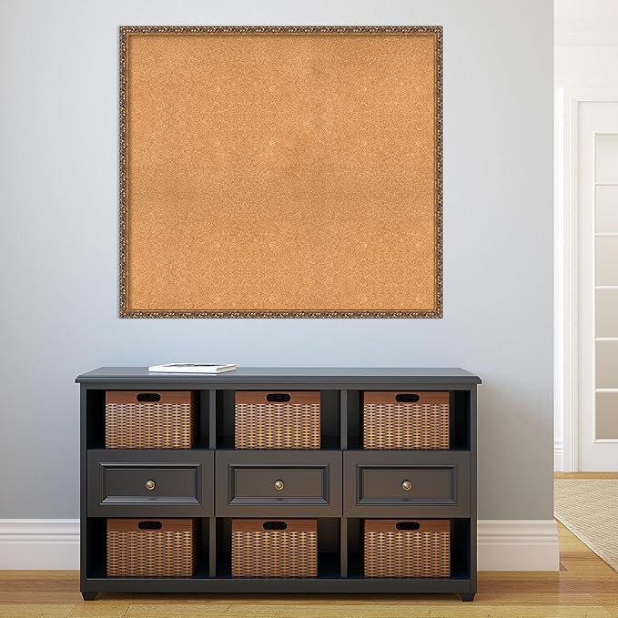 Amanti Art Natural Cork Board for Wall, 38x42 Vision Board with Bronze Frame, Oversize Corkboard Office Decor for Home Organization, Traditional Corkboard Pinboard to Display Items for Home