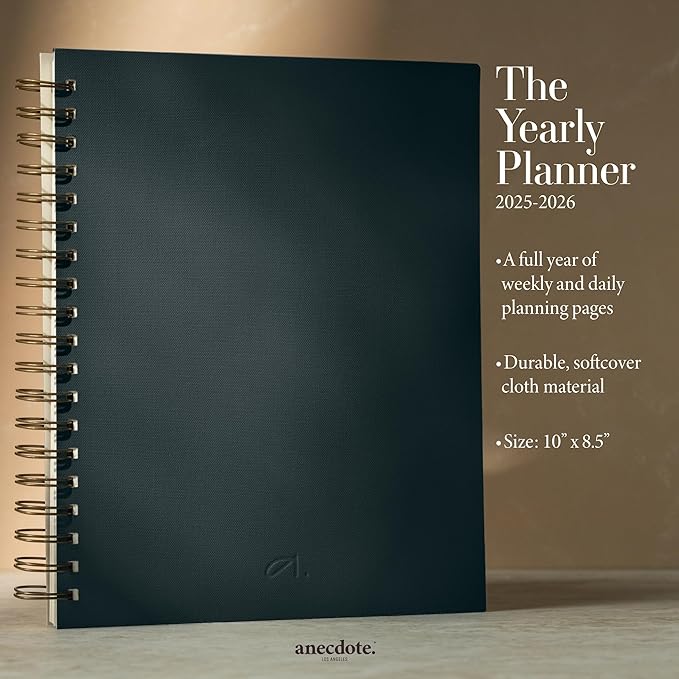 Anecdote Planner 2025 (8.5" x 10") Daily Planner Weekly Monthly Planner - 52 Weeks w/Library Buckram Cover, Brass Spiral - A4 Size Bleed-Resistant Paper – Ink Blue