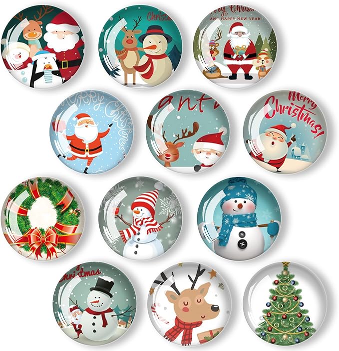 Christmas Refrigerator Magnets 12Pcs Glass Strong Magnetic Refrigerator Magnet Fridge Sticker,Crystal Fridge Magnets Decoration for Crafts,Strong Fridge Magnets for Kitchen, School