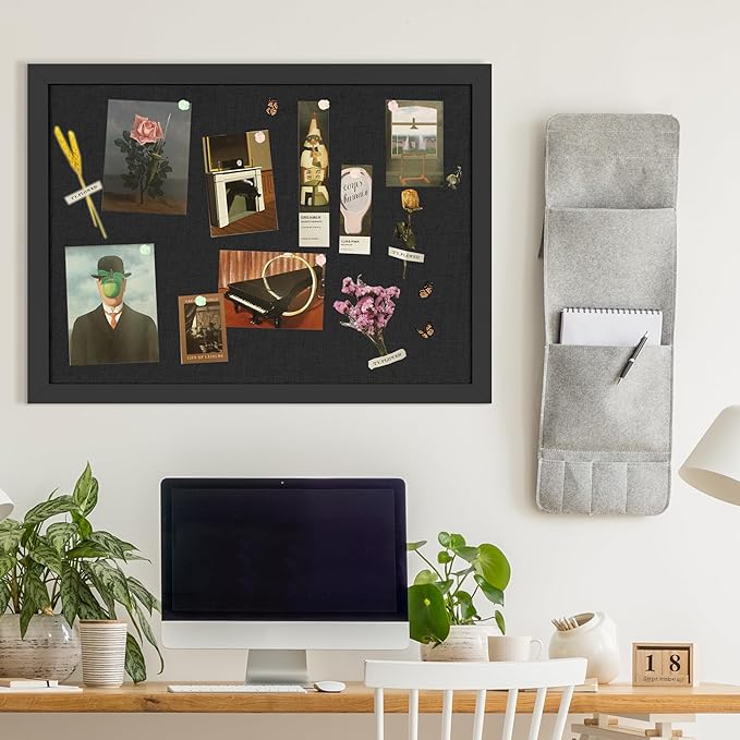 Black Cork Board Bulletin Board 18" x 24", 2-Pack Large Linen Corkboards with Frame for Walls, Cute Picture Display Pin Board Vision Board for Room School Office Bedroom 40 Pushpins
