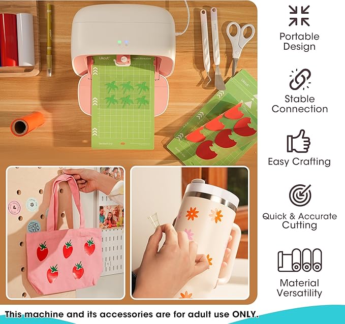 Likcut Vinyl Cutter Machine, Upgrade Cutting Machine Glee S501 for DIY Joy, Portable Smart Cutting Tool for Crafter, Sticker Decal Maker Printing for Family & School Fun Projects and Decorations, Pink