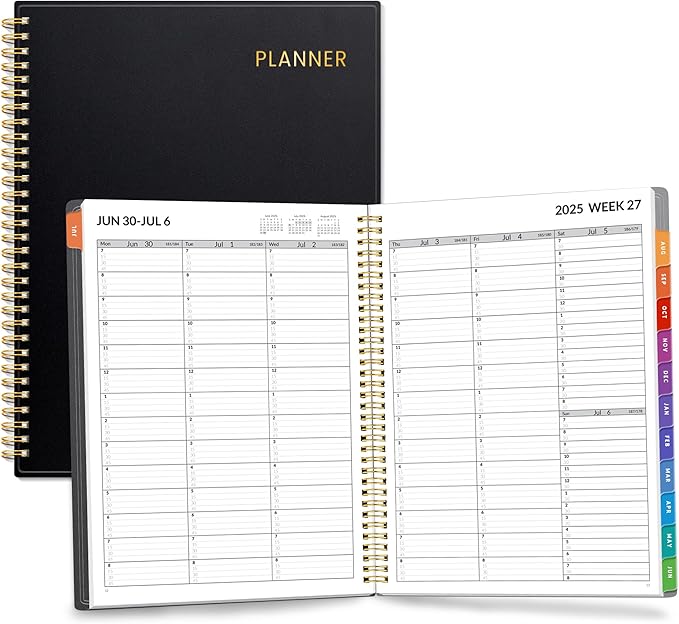 SUNEE 2025-2026 Appointment Book, Quarter-Hourly, Weekly & Monthly - from July 2025 to June 2026, 8.5"x11" Academic Planner, Flexible Cover, Note Pages, Bookmark, Spiral Binding, Black