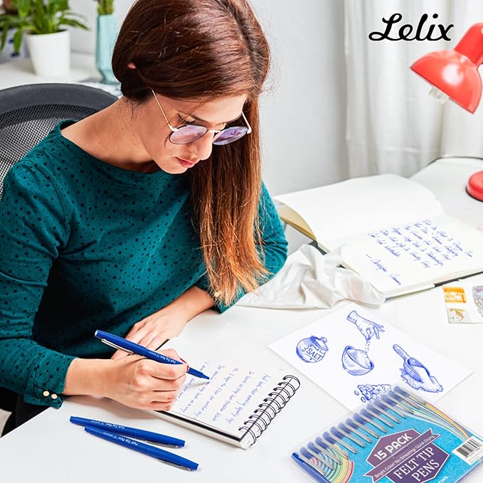 Lelix Felt Tip Pens, 30 Blue Pack, 0.7mm Medium Point, Felt Tip Markers Pens for Journaling, Writing, Note Taking, Planner, Perfect for School Office and Art Supplies