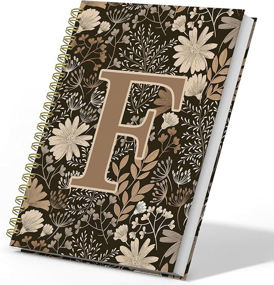 Initial F Personalized Journal Notebook, Boho Floral Journaling Notebooks for Women Girls, Costom Monogrammed Gifts for Women Mom Girls Friends, Letter Spiral Notebook, 5.5x8.3