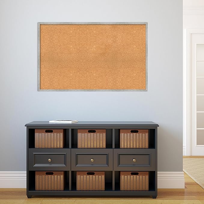Amanti Art Natural Cork Board for Wall, 27x43 Vision Board with White Frame, Oversize Corkboard Office Decor for Home Organization, Cottage Corkboard Pinboard to Display Items for Home Organization