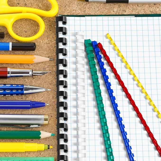 Yunsailing 150 Pack Plastic Binding Combs Plastic Binder Comb Ring 19 Ring Binding Spines Letter Size Spiral coils for Notebook Calendar(1/4 5/16 3/8 1/2 5/8 3/4 in,Multi Colors)