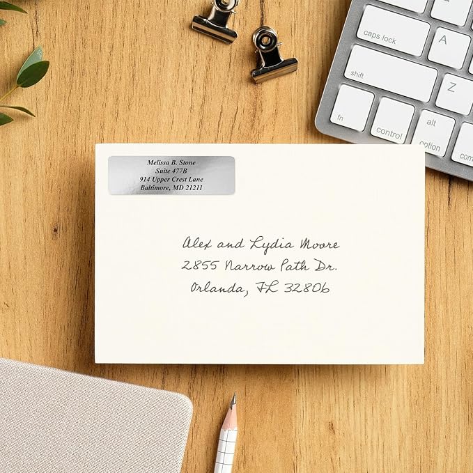Silver Foil Personalized Return Address Labels Without Dispenser - Roll of 500 Custom Stickers