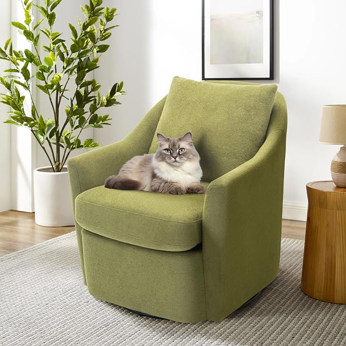 COLAMY Swivel Accent Chair, Living Room Chair Upholstered 360° Swivel Chair Modern Reading Armchair for Bedroom/Office/Nursery, Green