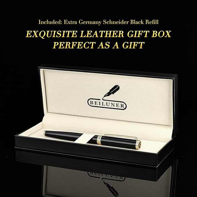 BEILUNER Luxury Rollerball Pen,24K Gold Trim,Noble and Elegant Designs,Schneider Ink Refill, Best Roller Ball Pen Gift Set for Men & Women, Professional, Executive Office, Nice Pens