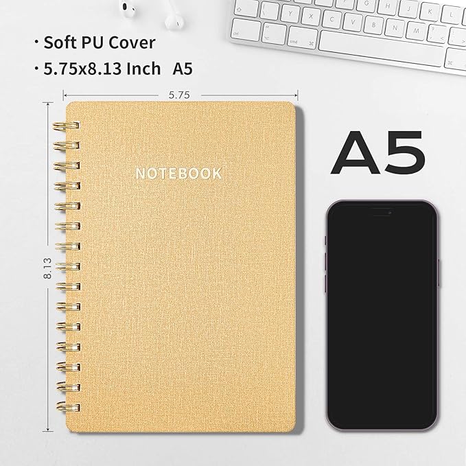 Lined Spiral Notebook College Ruled A5 Journal Book for Note Taking, 160 Pages Writing Journal for Office and Home School Supplies 5.75 x 8.125 inch (Brown Khaki Violet)