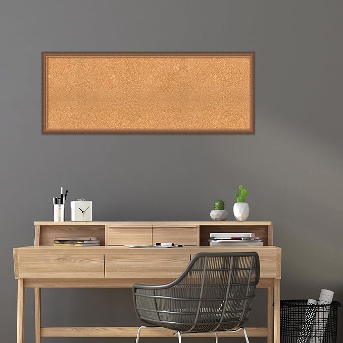 Amanti Art Natural Cork Board for Wall, 20x52 Vision Board with Bronze Frame, Oversize Corkboard Office Decor for Home Organization, Modern Corkboard Pinboard to Display Items for Home Organization