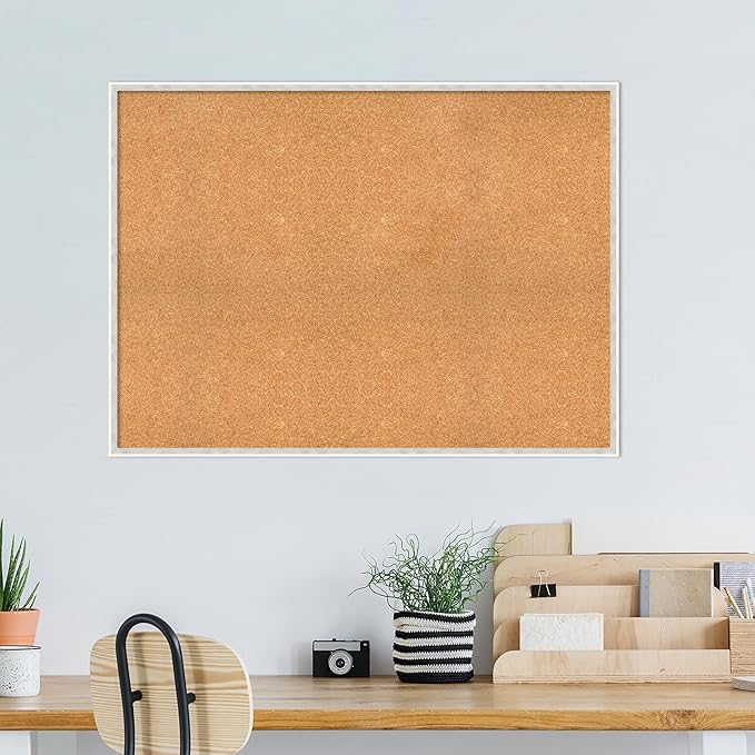Amanti Art Natural Cork Board for Wall, 33x45 Vision Board with White Frame, Oversize Corkboard Office Decor for Home Organization, Modern Corkboard Pinboard to Display Items for Home Organization in