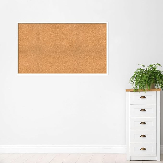 Amanti Art Natural Cork Board for Wall, 33x57 Vision Board with White Frame, Oversize Corkboard Office Decor for Home Organization, Modern Corkboard Pinboard to Display Items for Home Organization in