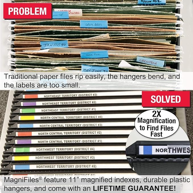 Ultimate Office MagniFile Extra-Capacity Hanging File Folders, 1" Box-Bottom, Letter Size, Feature A Wrap- Around Bungee Security Cord (Set of 8)
