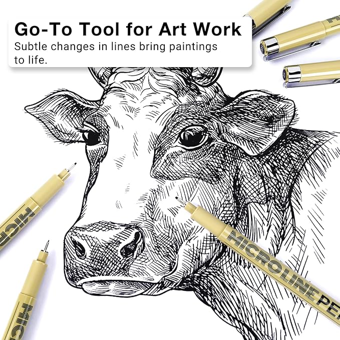 KERIFI Fineliner Ink Pens, Black Micro Fine Point Drawing Pens Waterproof Archival Ink Multiliner Pens for Artist Illustration, Sketching, Technical Drawing, Zentangle, Scrapbooking (6 Assorted Nib)