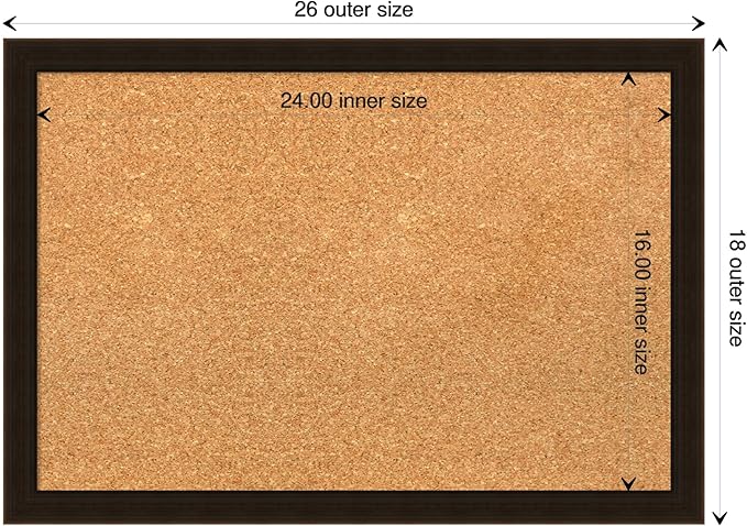 Amanti Art Natural Cork Board for Wall, 18x26 Vision Board with Brown Wood Frame, Medium Corkboard Office Decor for Home Organization, Rustic Farmhouse Corkboard Pinboard to display items for home