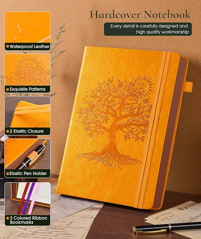 Vintage Leather Journal with 300 Numbered Pages,B5 Lined Journal for Men Women,Daily Journals for Writing,College Ruled Notebook for Work,School,Note taking,Travel Diary,Large (7" x 10")