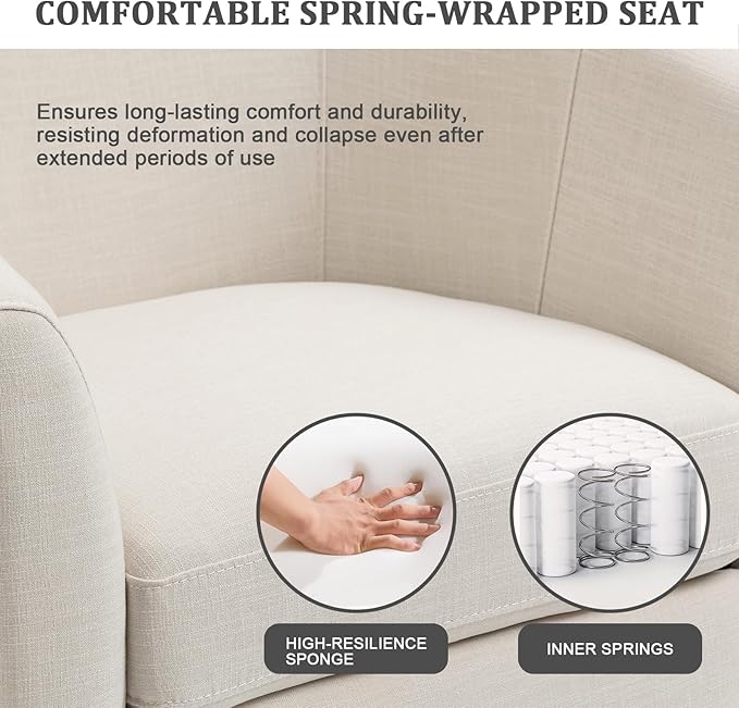 UIXE 360° Swivel Barrel Accent Chair, Modern Round Arm Chair Upholstered Club Armchair, Single Sofa Seating in Fabric for Living Room, Bedroom (Beige)