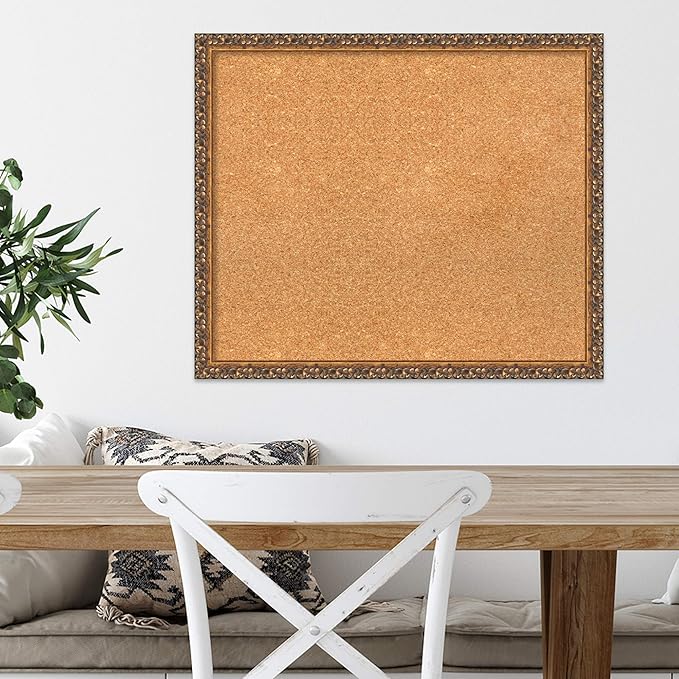 Amanti Art Natural Cork Board for Wall, 22x26 Vision Board with Bronze Frame, Medium Corkboard Office Decor for Home Organization, Traditional Corkboard Pinboard to Display Items for Home