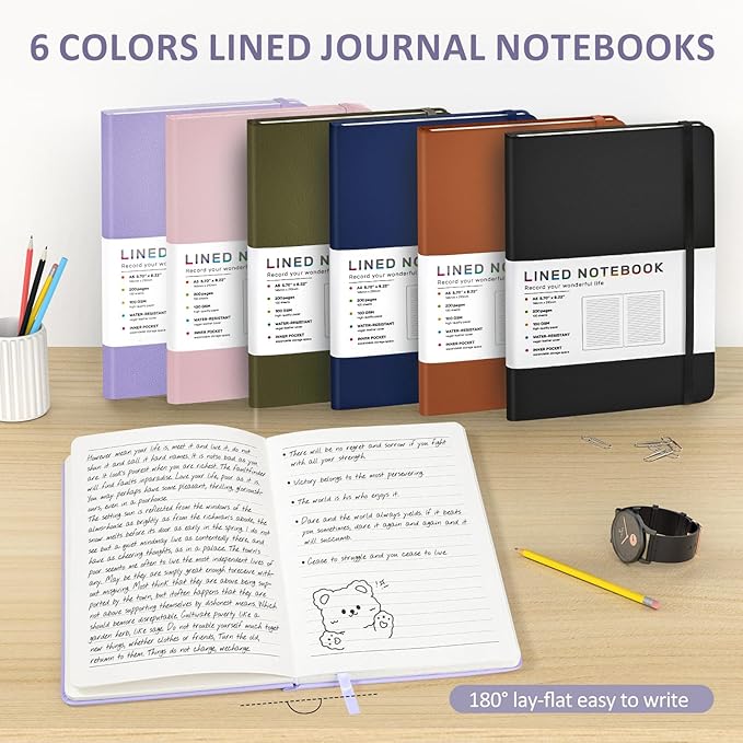 Lined Journal Notebook for Women Men, 200 Pages A5 Hardcover Leather Journals for Writing,Travel,School,Office,Work,Business,College Ruled Notebooks for Note Taking, Diary Notepad 5.7"×8.3"(Purple)