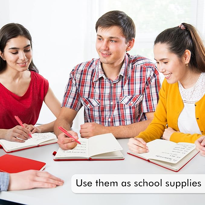 feela 12 Pack Notebooks Journals Bulk with 12 Black Pens, A5 Hardcover Notebook Classic Ruled Journal Set with Pen Holder for School Business Work Travel Writing, 120 GSM, 5.1”x8.3”, Red