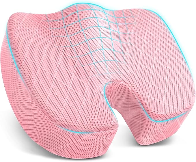 TushGuard Office/Car Seat Cushion, Non-Slip Sciatica & Back Coccyx Tailbone Pain Relief Chair Pad, Memory Foam Butt Pillow for Computer Desk, Wheelchair, Driving (Pink, XX-Large)