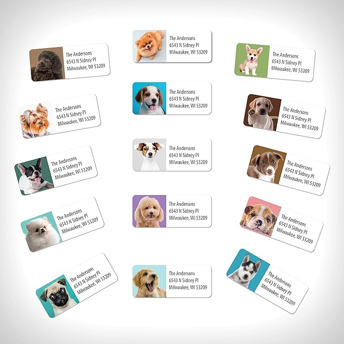 Customized Personalized Address Labels - Made in The USA by Kenco (500 Labels, Puppies)