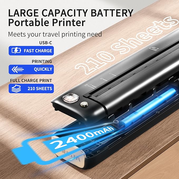 Rongta Portable Printers Wireless for Travel, WiFi & Bluetooth Mobile Printer, Thermal Inkless Printer for School/Office/Home Use, Compatible with Android,iOS & Laptop (Gray)