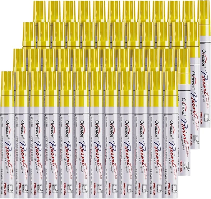 Overseas 48 Yellow Paint Pens Markers, Oil Based Permanent Markers Set - Quick Drying, Waterproof, Fade-Resistant, Medium Tip Paint Pens for Wood, Metal, Rock, Ceramic, Plastic, Canvas, Glass, Rubber