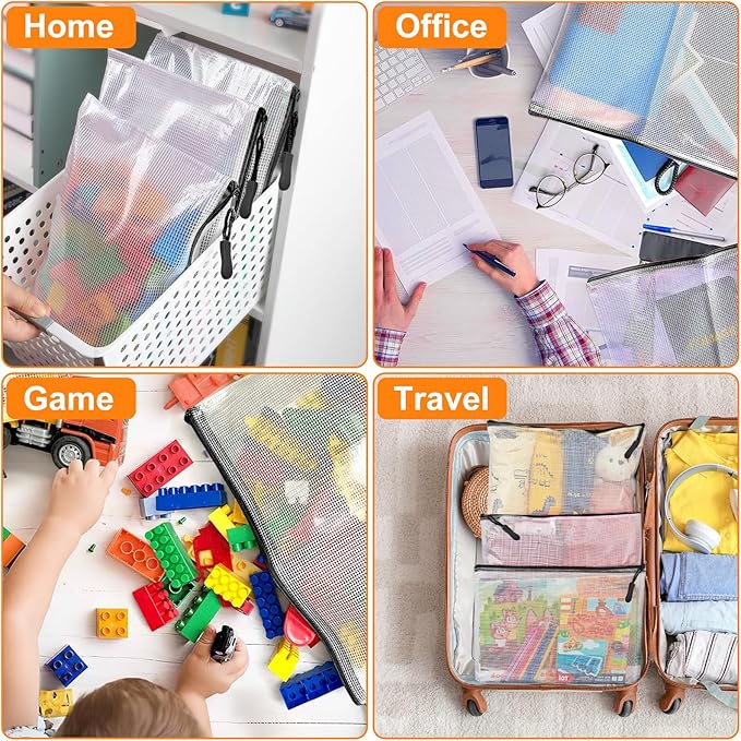 20pcs Plastic Mesh Zipper Pouch Bags, A3 17x12 Inches Extra Large Zipper Bags, Reusable Zipper Pouches for Classroom Office Supplies Organizing, Puzzles & Games, Board Game Organization