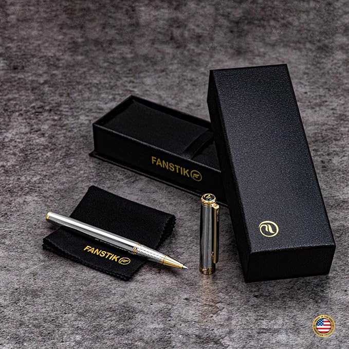 Silver&Gold Luxury Rollerball pen (Made In USA) fancy gift set for women, Real 24K Gold Plating, Professional executive pen gift set for men (Lux Rollerball Silver-Gold)